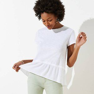 Loft Women's Size XL Mixed Media White Peplum Top